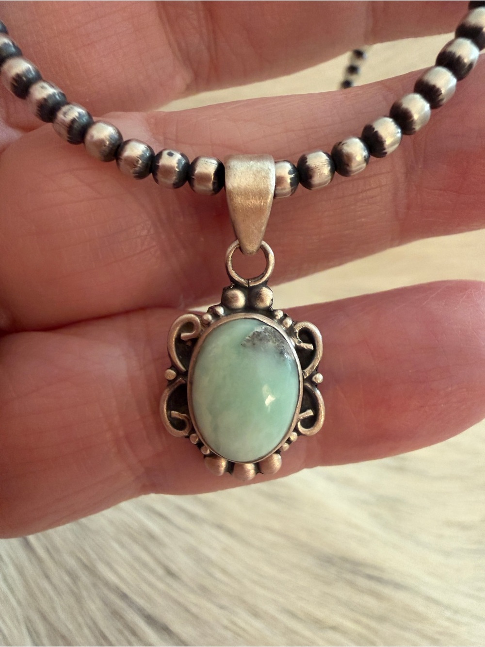 ❤️ Paloma Variscite Turquoise Navajo Style Matte Sterling Silver Pendant .98”L